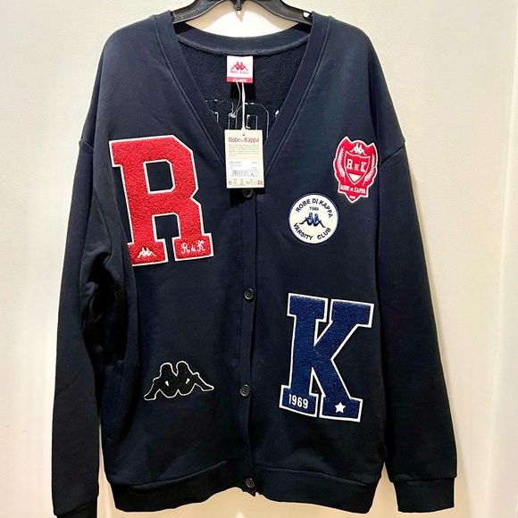 Kappa Robe Giovani Sea Cardigan jet black Embroidered felt patches XL NWT - Picture 4 of 10
